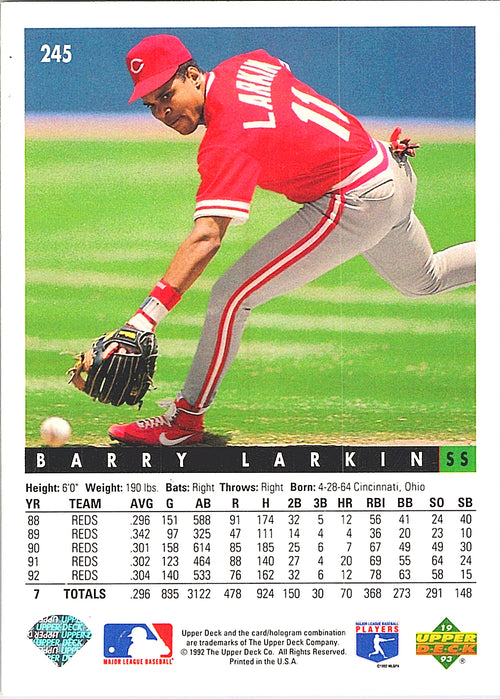 1993 Upper Deck Barry Larkin #245 Gold Hologram Cincinnati Reds Excellent