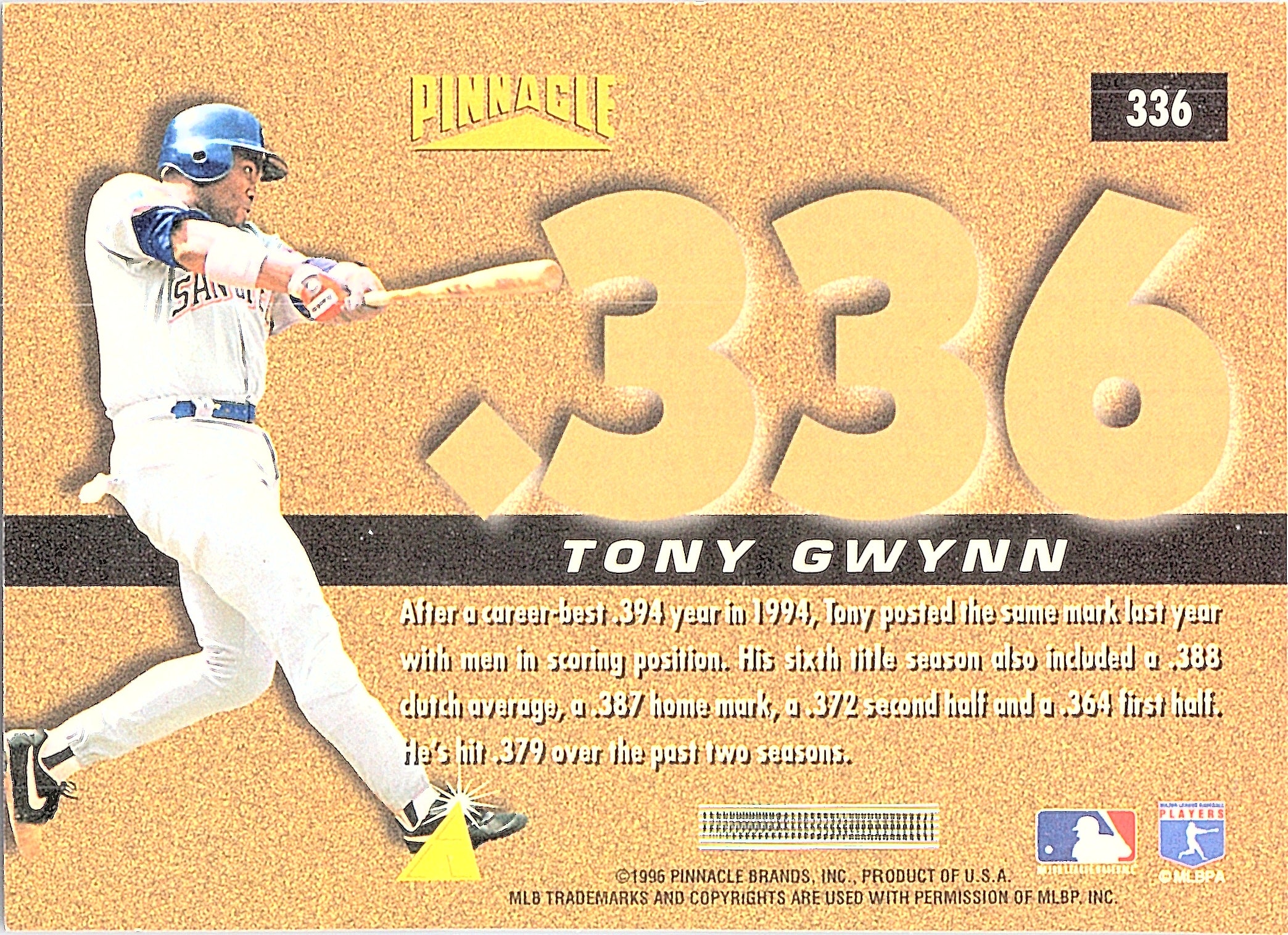 1996 Pinnacle Tony Gwynn #336 San Diego Padres Excellent