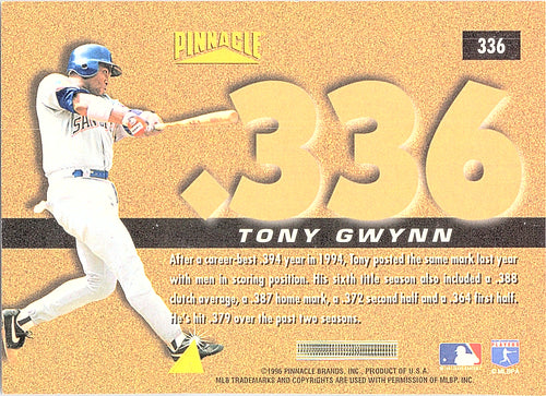 1996 Pinnacle Tony Gwynn #336 San Diego Padres Excellent