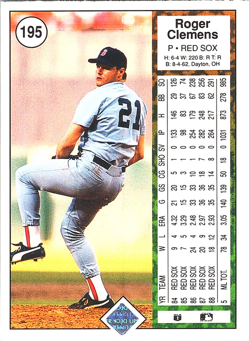 1989 Upper Deck Roger Clemens #195 Boston Red Sox Excellent