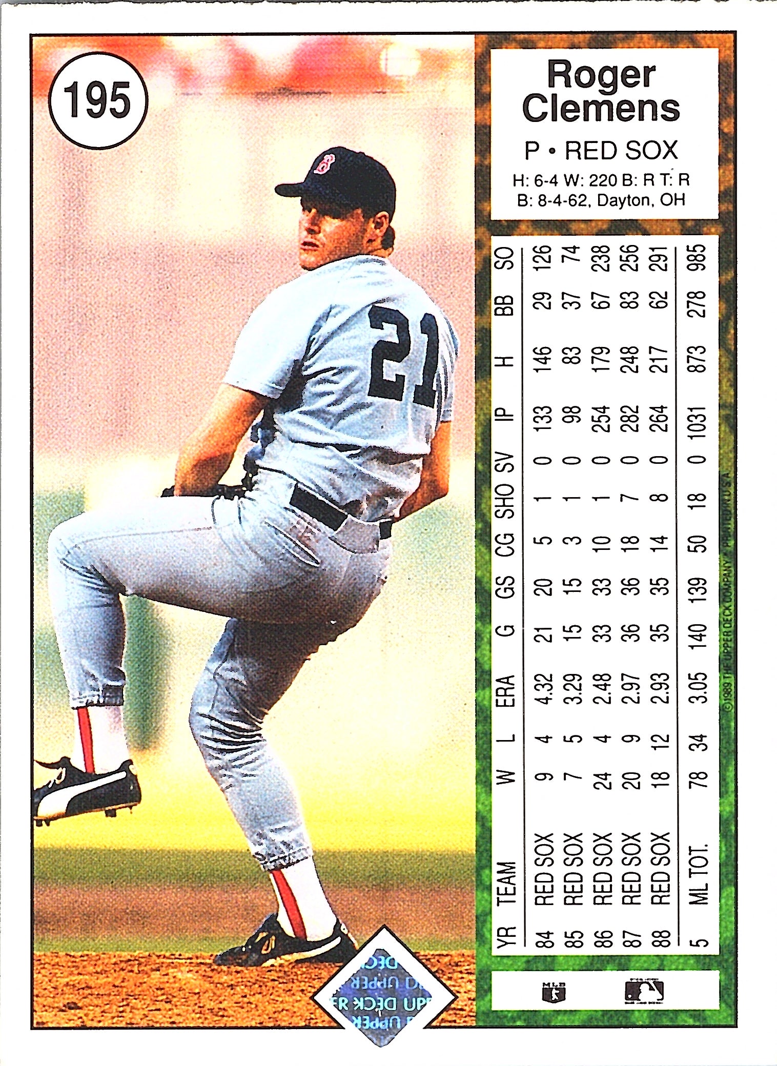 1989 Upper Deck Roger Clemens #195 Boston Red Sox Excellent