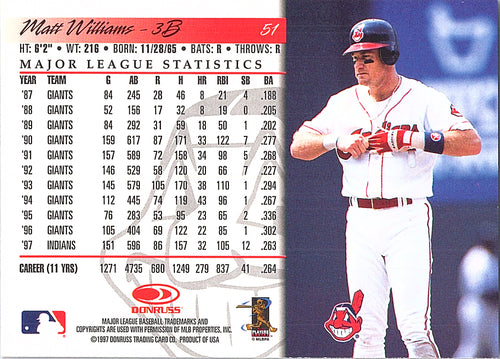 1998 Donruss Matt Williams #51 Cleveland Indians Excellent