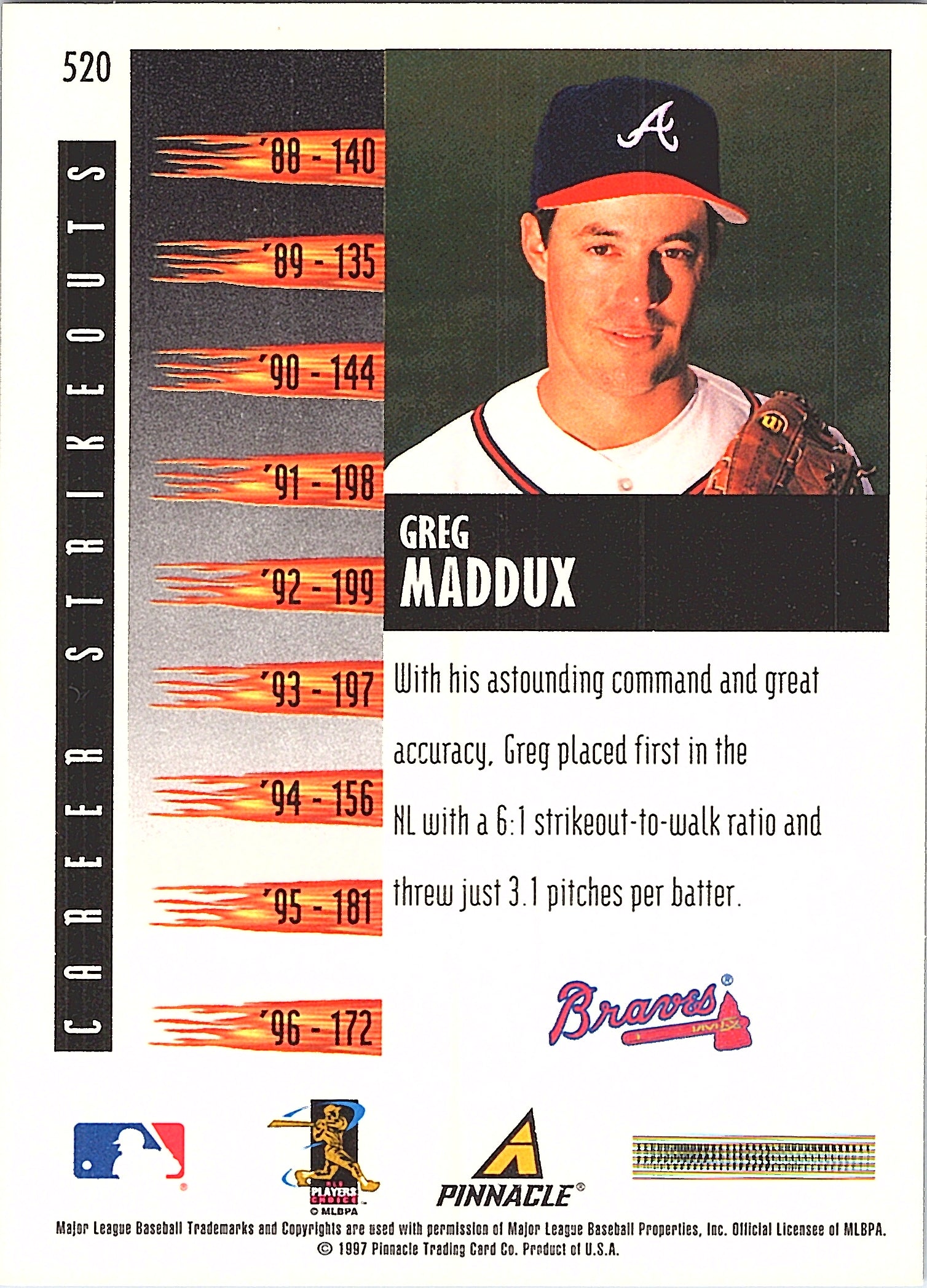 1997 Score Greg Maddux #520 Atlanta Braves Excellent