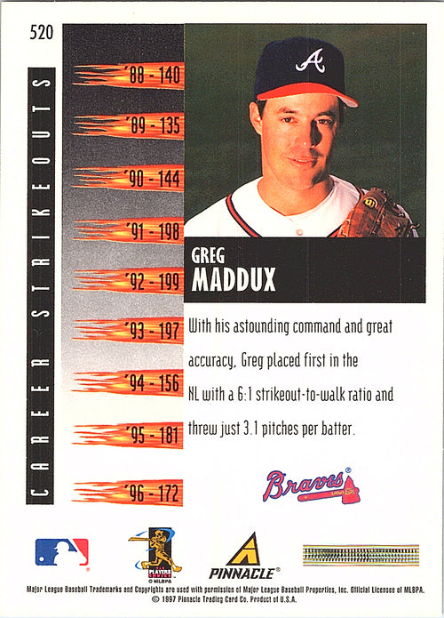 1997 Score Greg Maddux #520 Atlanta Braves Excellent