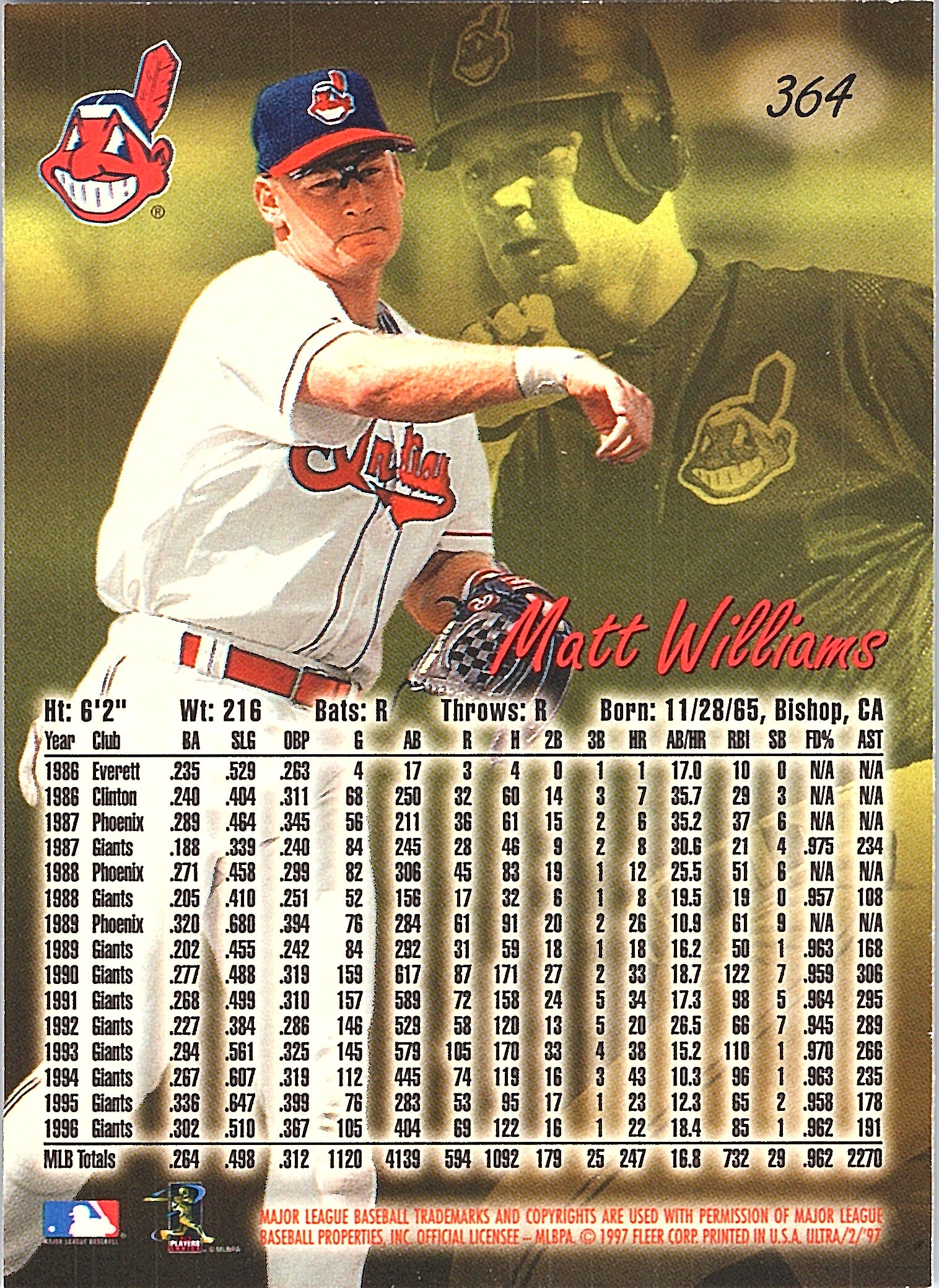 1997 Fleer Ultra Matt Williams #364 Cleveland Indians Excellent