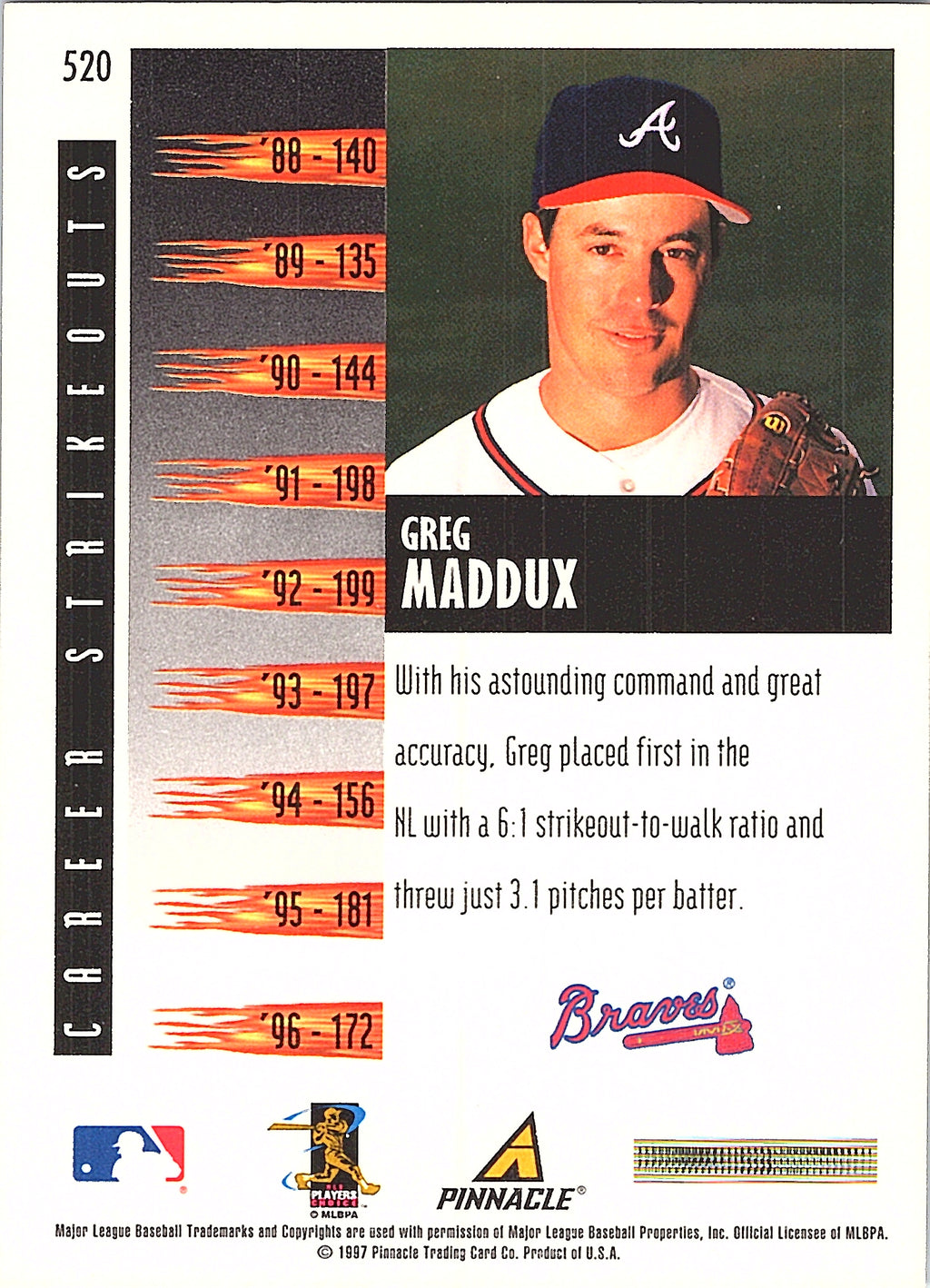 1997 Score Greg Maddux #520 Atlanta Braves Excellent