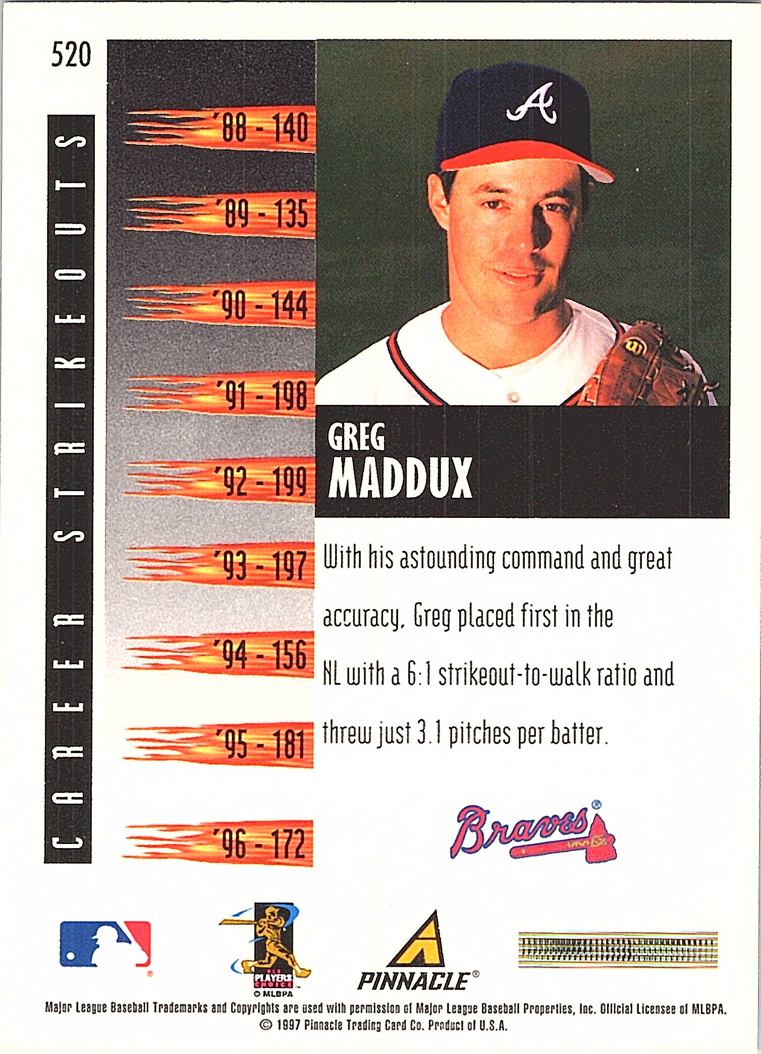 1997 Score Greg Maddux #520 Atlanta Braves Excellent