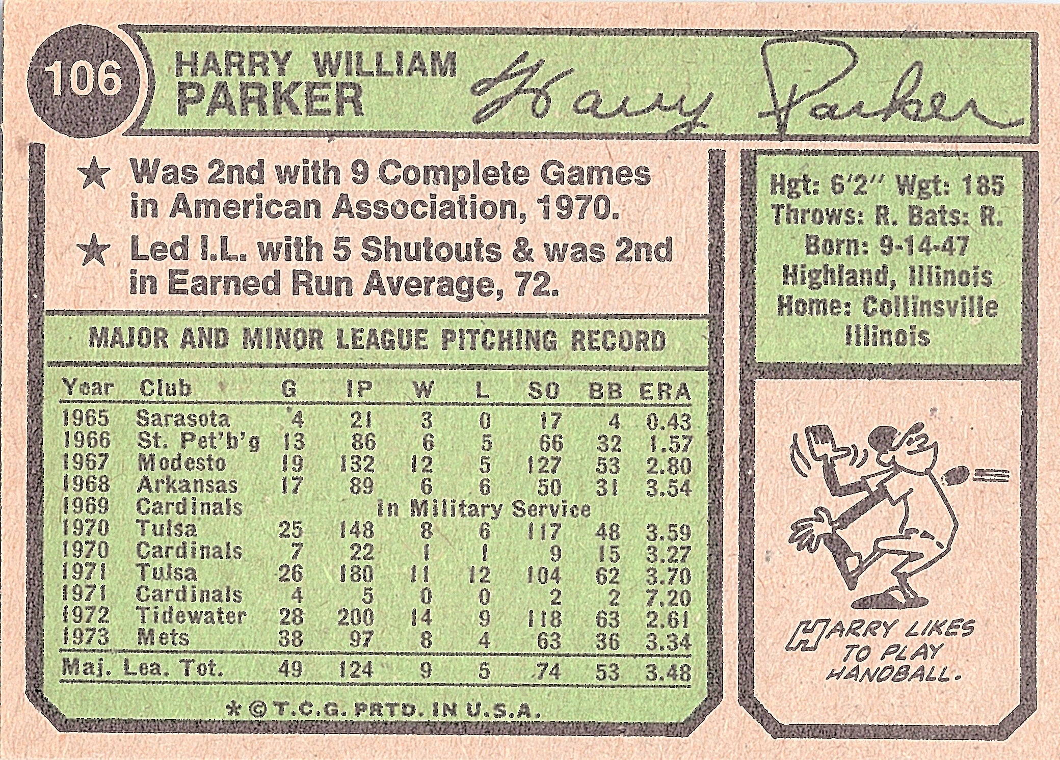 1974 Topps Harry Parker #106 New York Mets Excellent