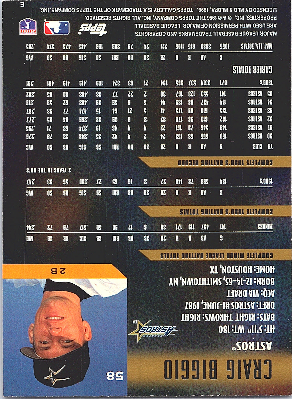 Topps Gallery Craig Biggio #58 Houston Astros Excellent