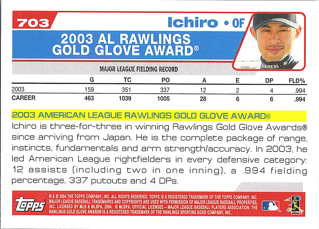 2004 Topps 1st Edition Ichiro Suzuki #703 Seattle Mariners Excellent