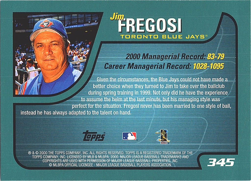2001 Topps Jim Fregosi #345 Toronto Blue Jays Excellent