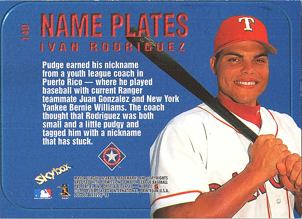 1998 SkyBox Dugout Axcess Ivan Rodriguez #140 Texas Rangers Excellent