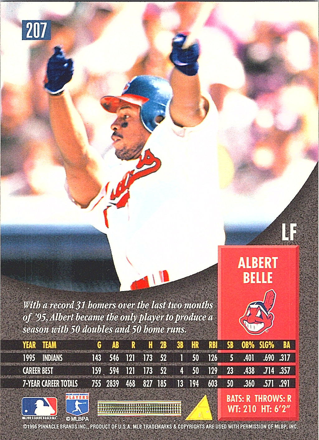 1996 Pinnacle Albert Belle #207 Cleveland Indians Excellent