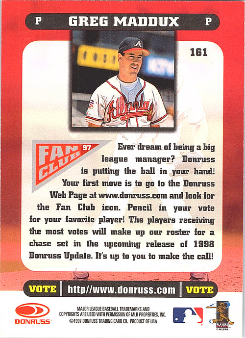 1998 Donruss Greg Maddux #161 Atlanta Braves Excellent