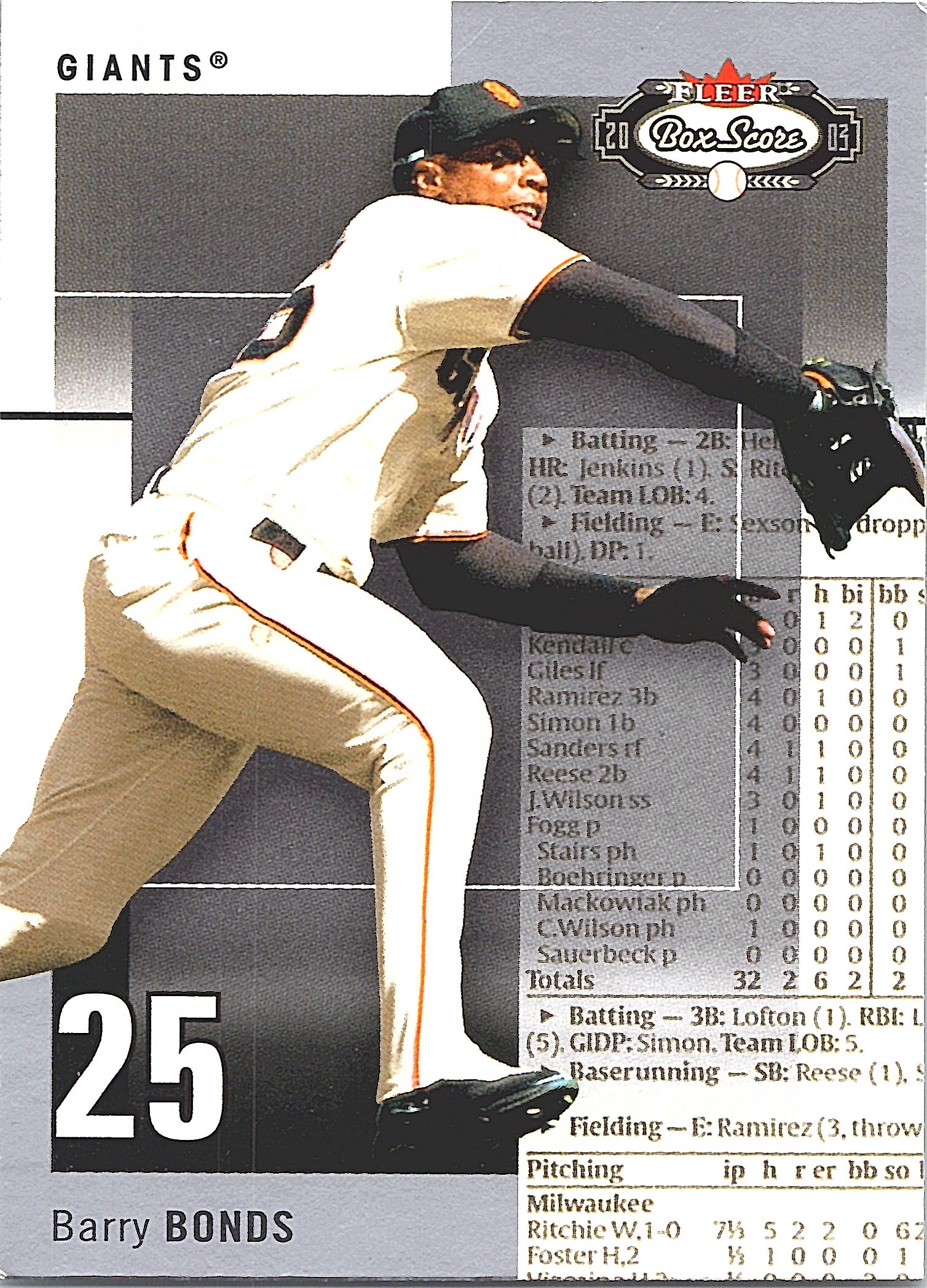 2003 Fleer Box Score Barry Bonds #59 San Francisco Giants Excellent