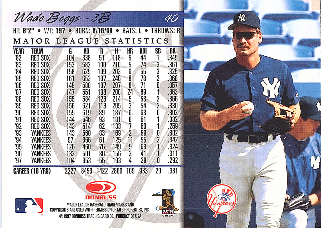 1998 Donruss Wade Boggs #40 New York Yankees Excellent