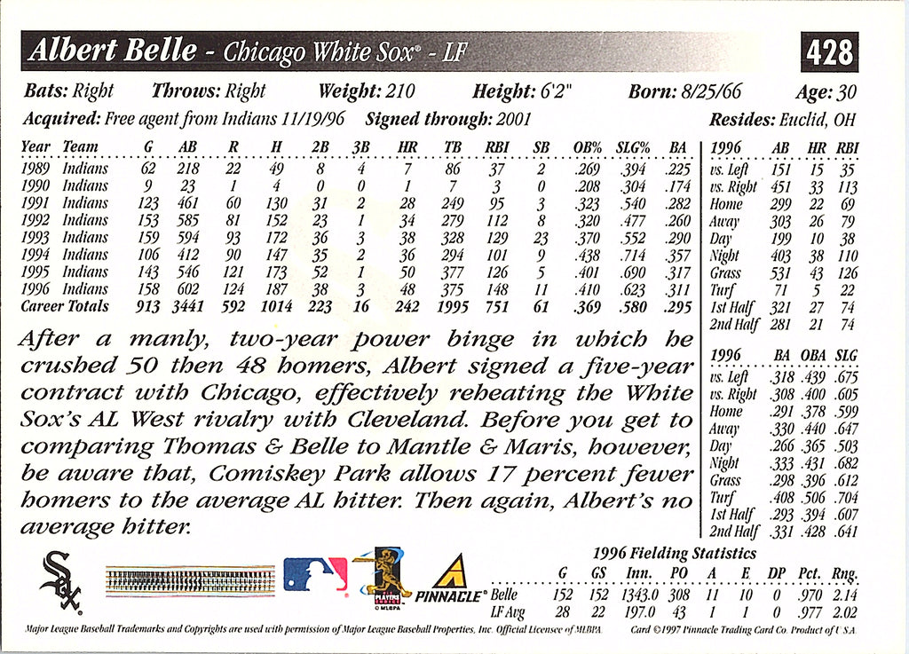 1997 Score Albert Belle #428 Chicago White Sox Excellent