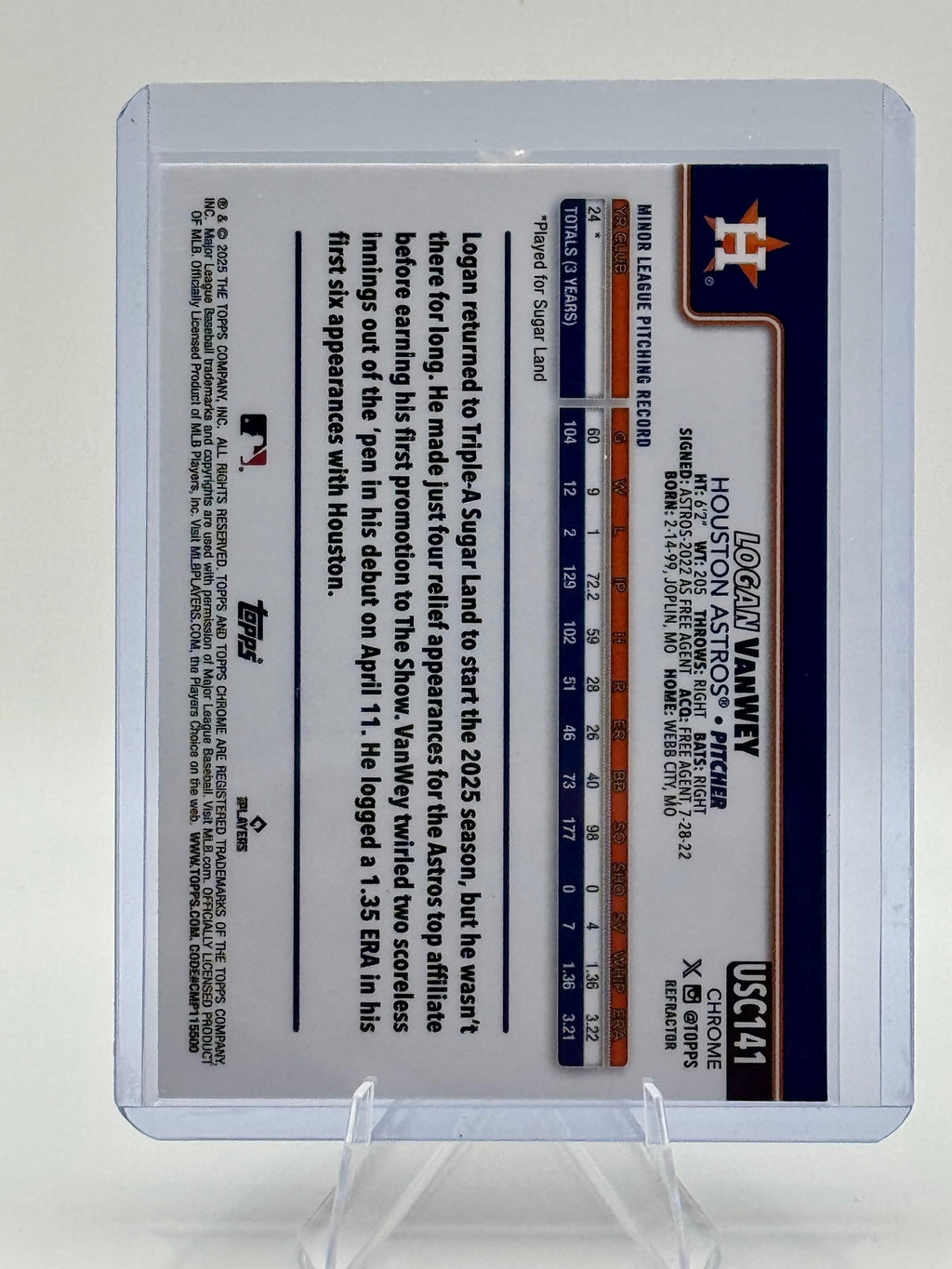 2025 Topps Update Logan VanWey #US117 Holo Foil Houston Astros Rookie Near Mint