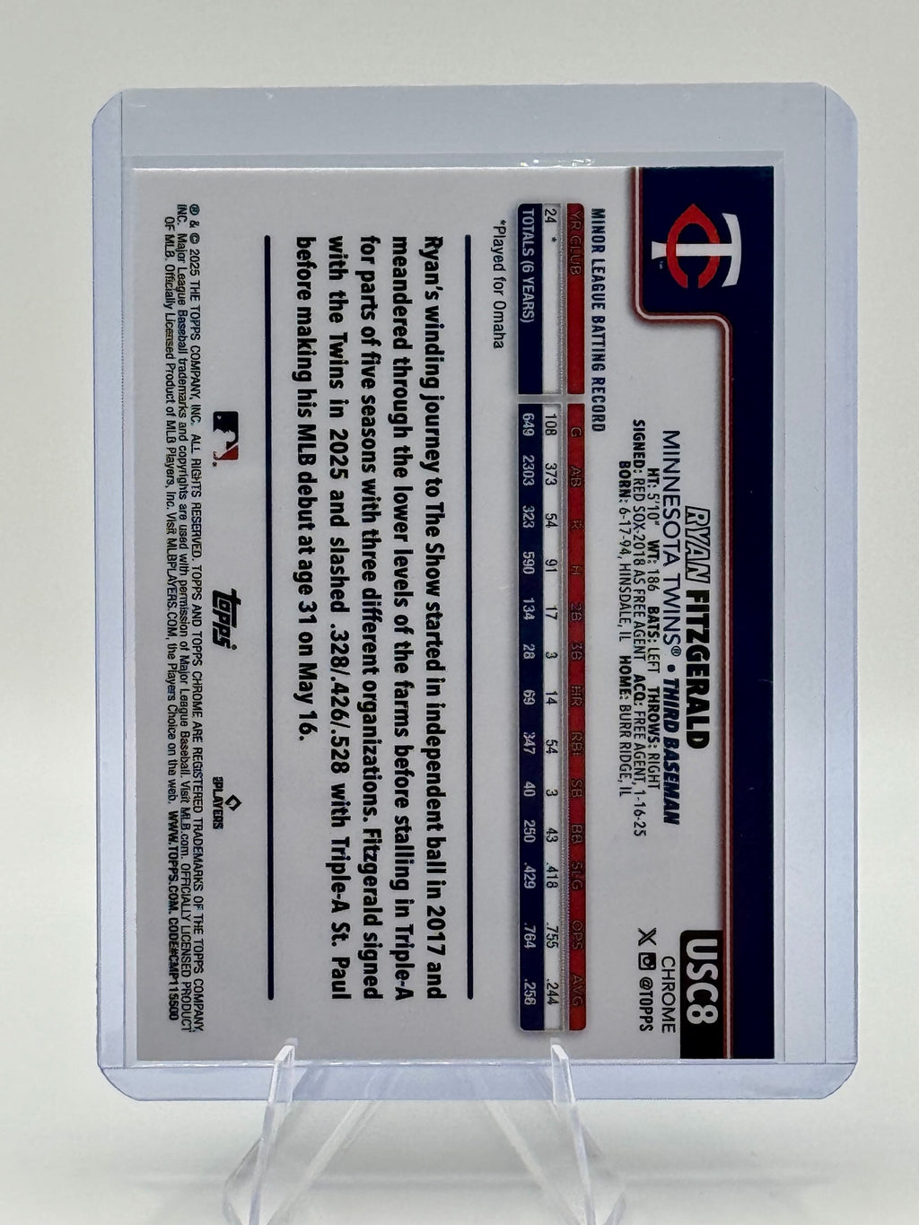 2025 Topps Chrome Update Ryan Fitzgerald #USC8 ToppsFractors Twins RC Near Mint