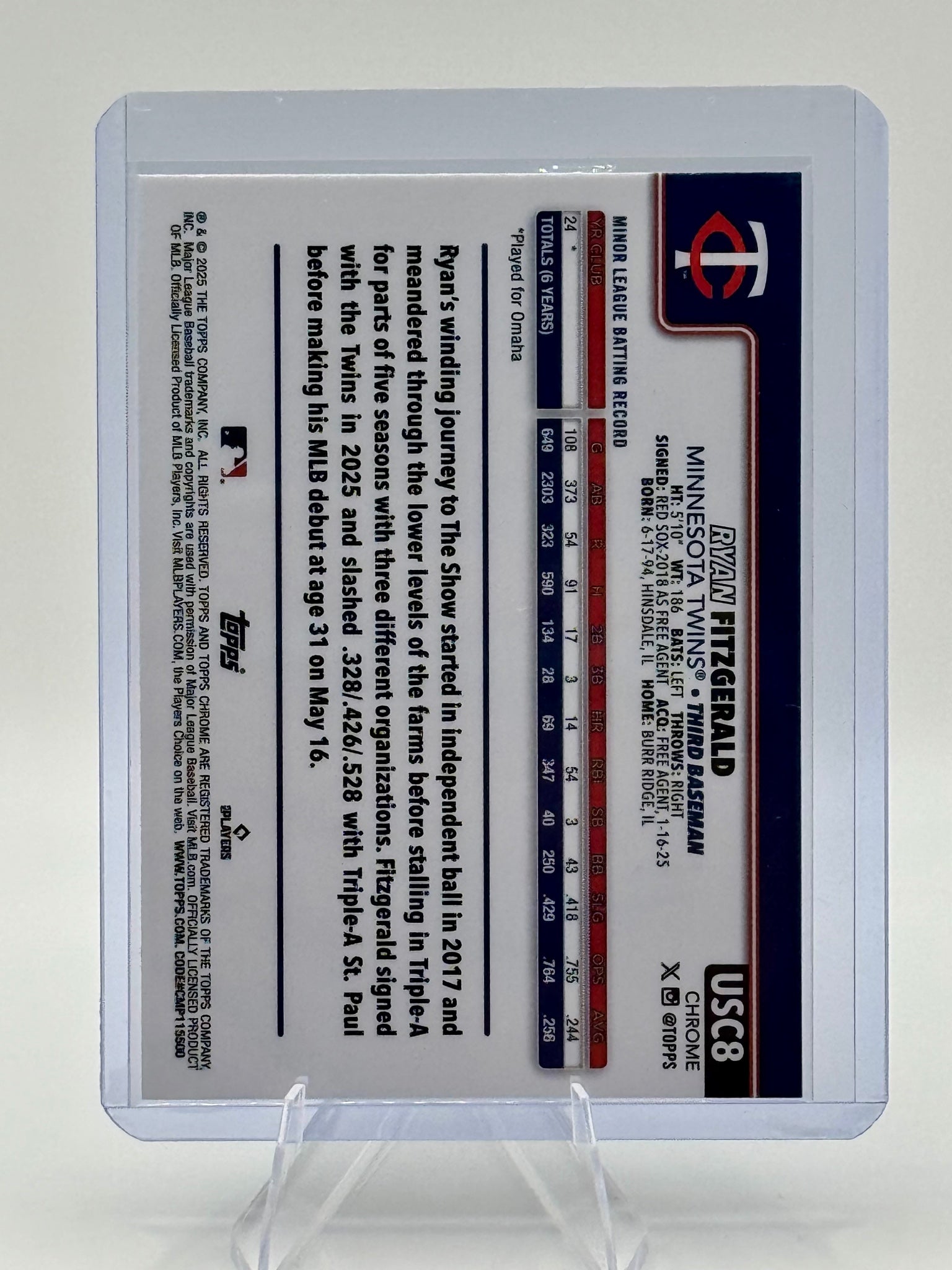 2025 Topps Chrome Update Ryan Fitzgerald #USC8 ToppsFractors Twins RC Near Mint