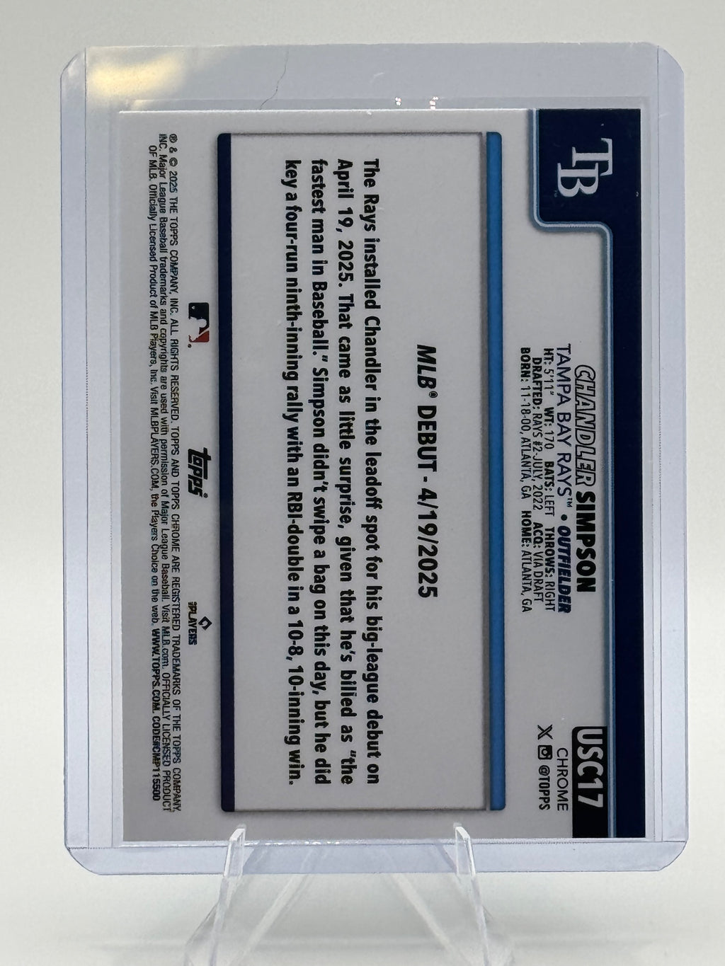 2025 Topps Chrome Update Chandler Simpson #USC17 Rays Near Mint