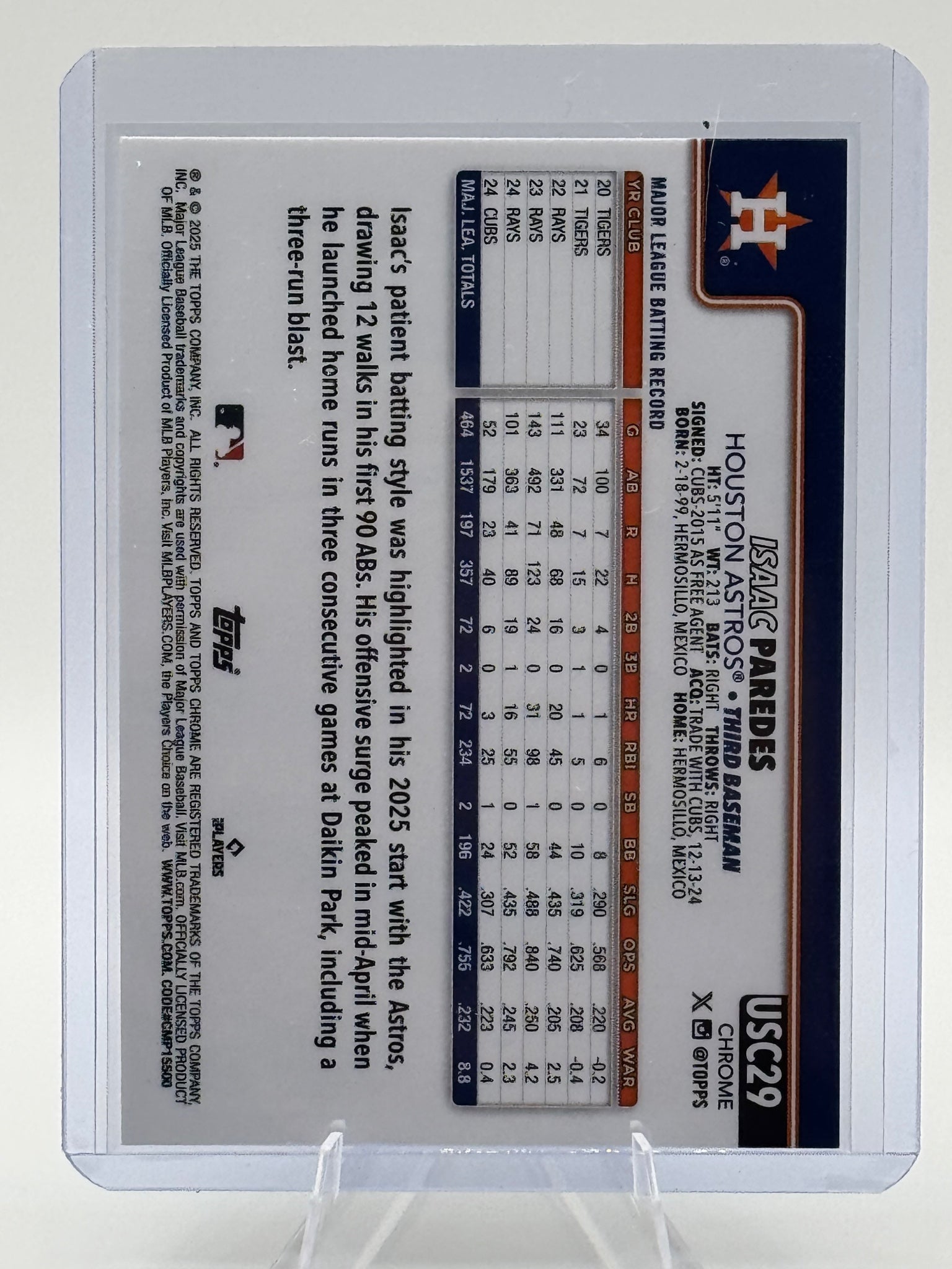 2025 Topps Chrome Update Isaac Paredes #USC29 Houston Astros Near Mint or Better