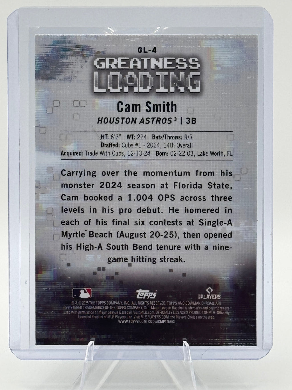 2025 Bowman Cam Smith #GL-4 Greatness Loading Houston Astros Near Mint or Better
