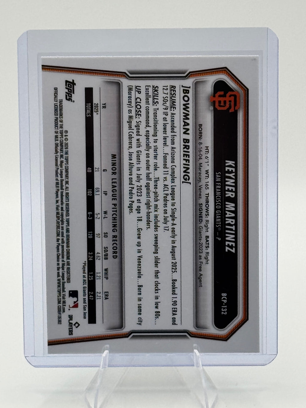 2026 Bowman Keyner Martinez #BCP-132 Chrome Prospects Giants Near Mint