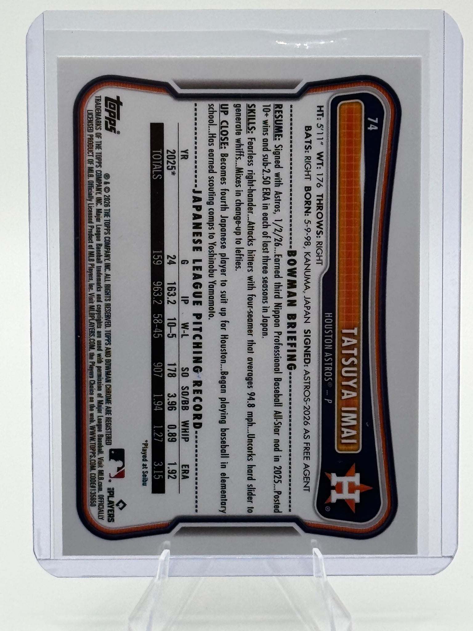 2026 Bowman Tatsuya Imai #74 Rookie Red RC Logo Astros Rookie Near Mint