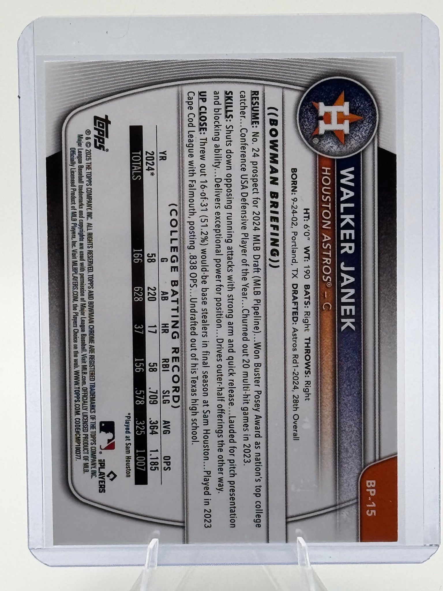 2025 Bowman Walker Janek #BP-15 Prospects Neon Green Astros SN Near Mint