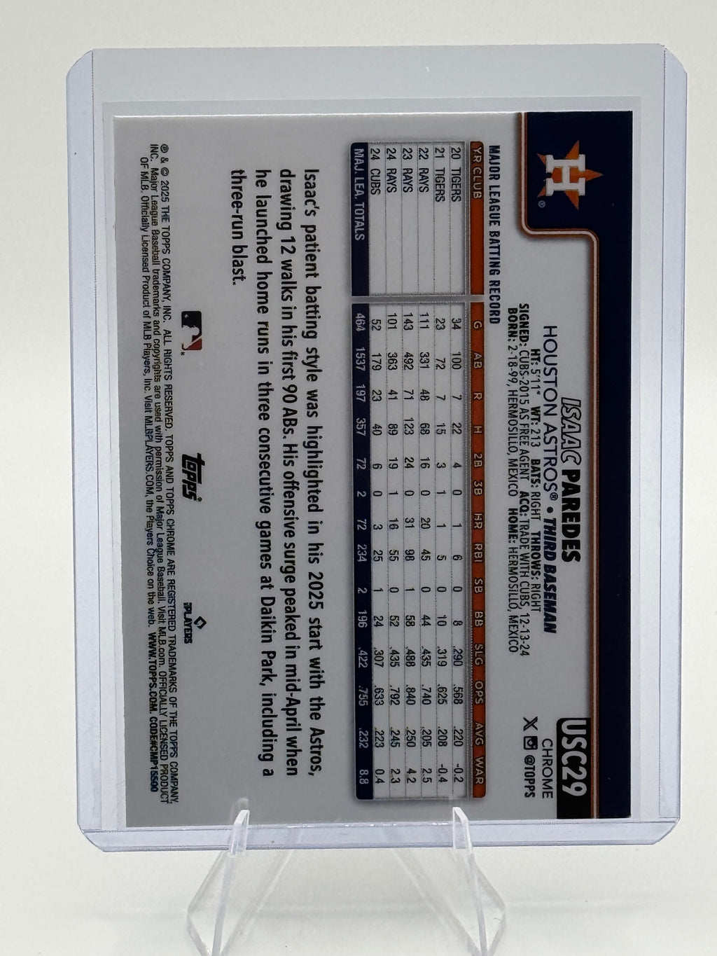 2025 Topps Chrome Update Isaac Paredes #USC29 ToppsFractors Astros Near Mint