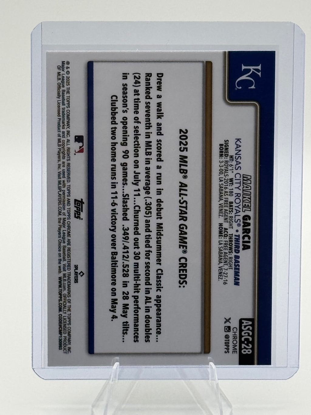 2025 Topps Chrome Update Maikel Garcia #ASGC-28 Royals Near Mint