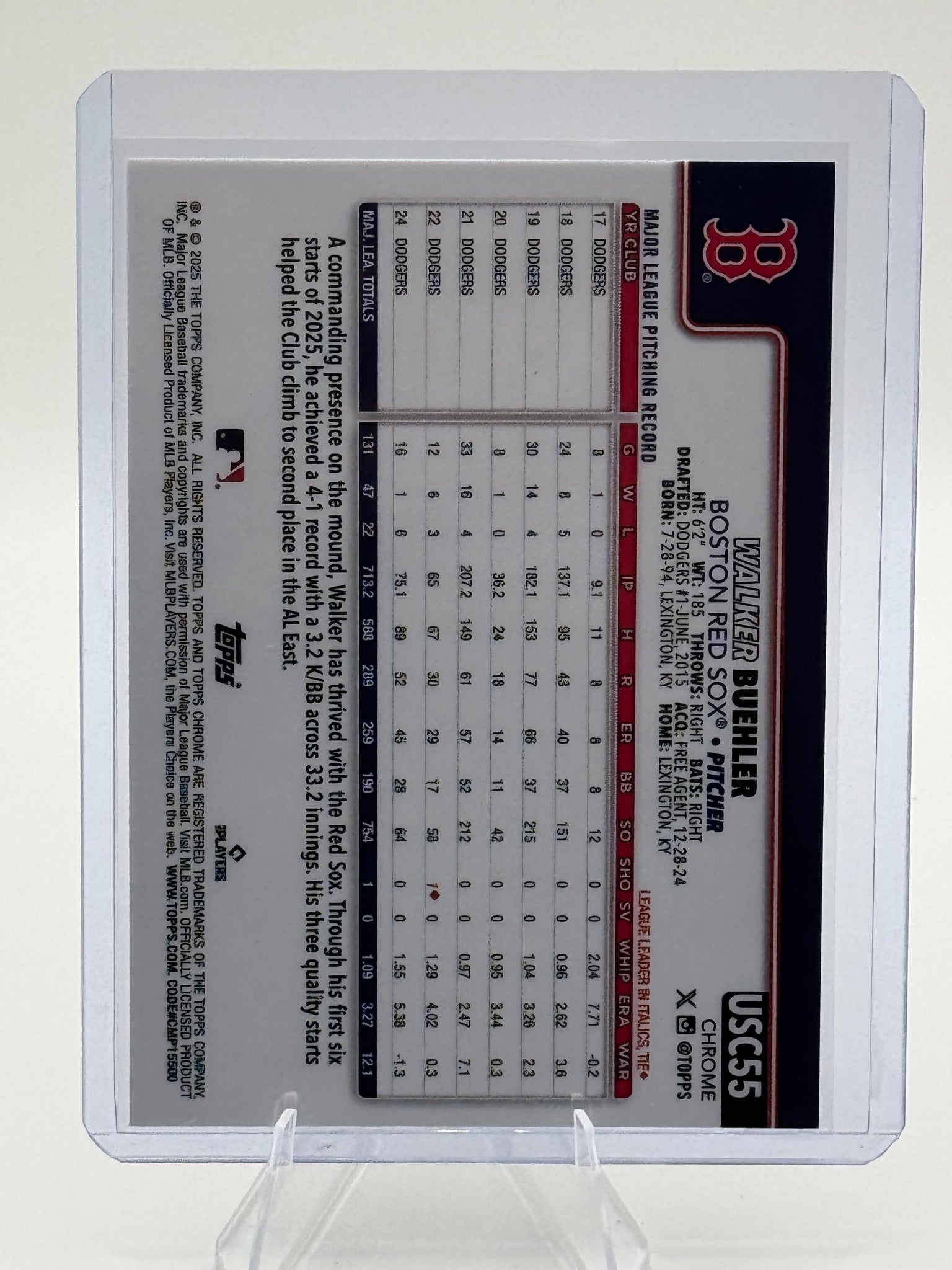 2025 Topps Chrome Update Walker Buehler #USC55 RayWave Red Sox NM