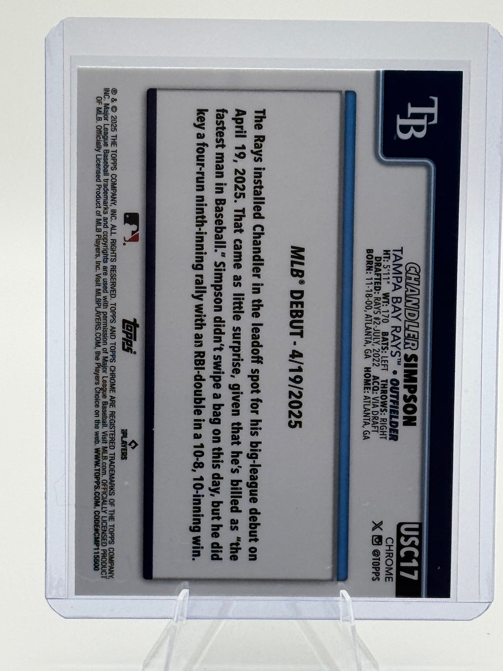 2025 Topps Chrome Update Chandler Simpson #USC17 ToppsFractors Rays NM