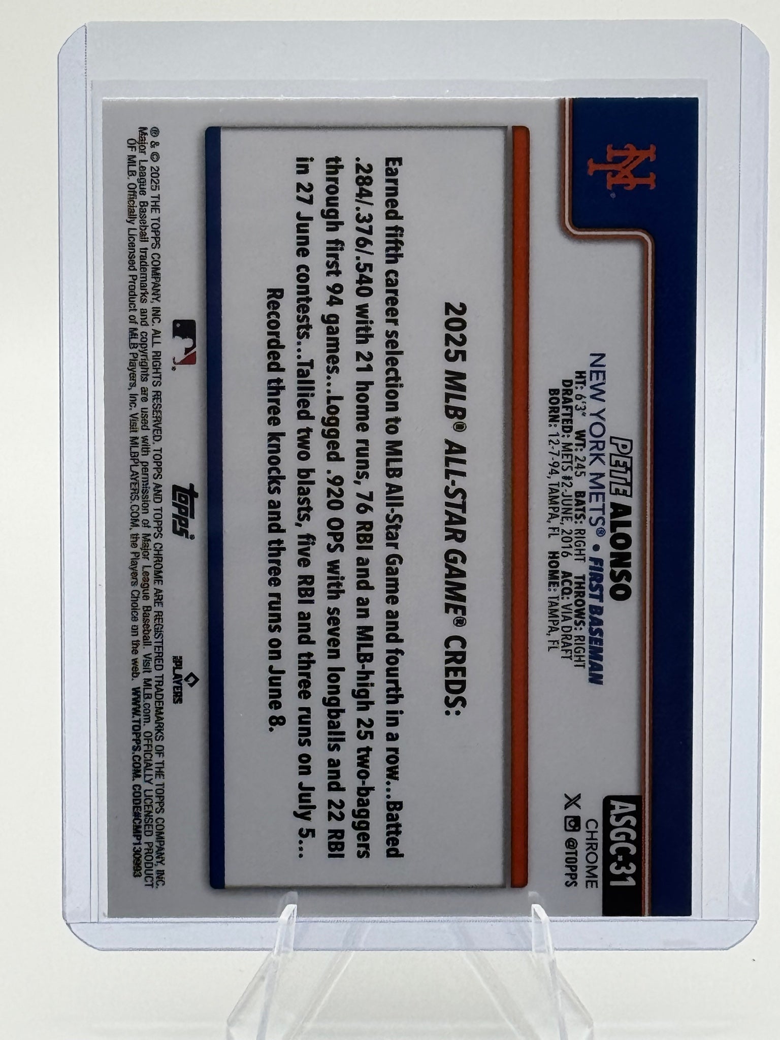 2025 Topps Chrome Update Pete Alonso #ASGC-31 2025 All-Star Game Mets Near Mint