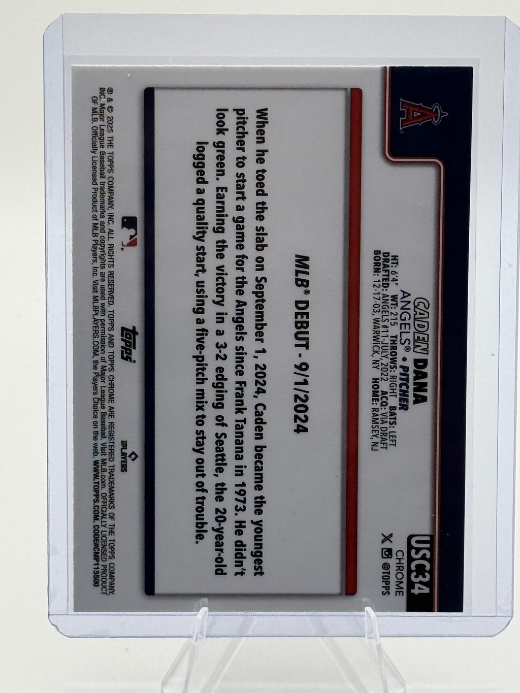 2025 Topps Chrome Update Caden Dana #USC34 ToppsFractors Angels Near Mint
