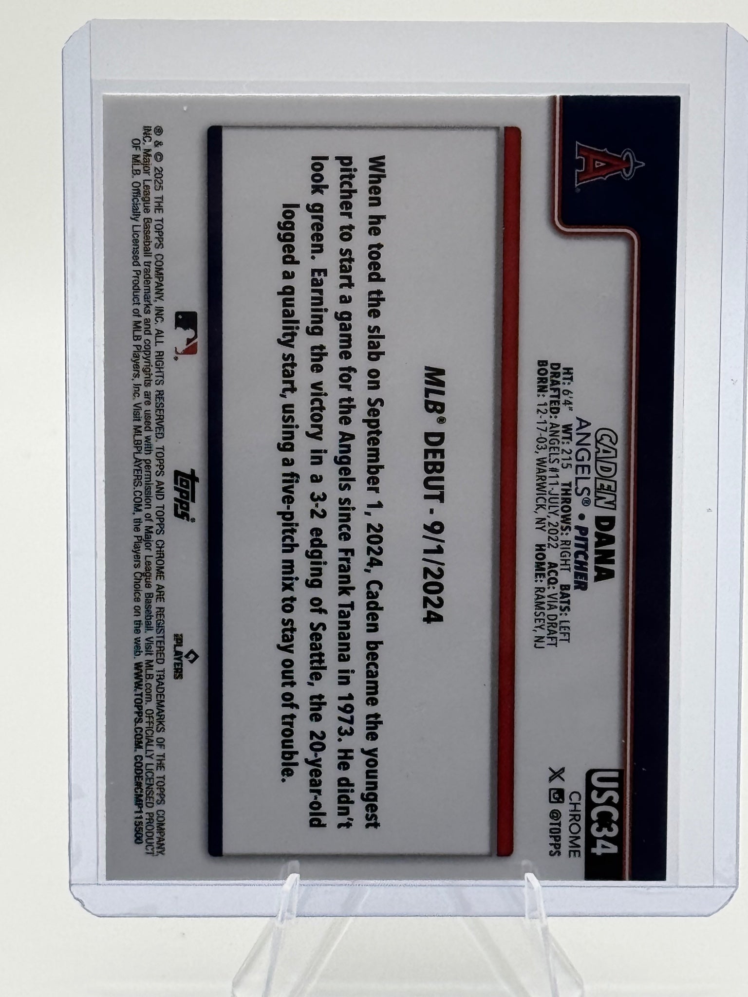 2025 Topps Chrome Update Caden Dana #USC34 ToppsFractors Angels Near Mint