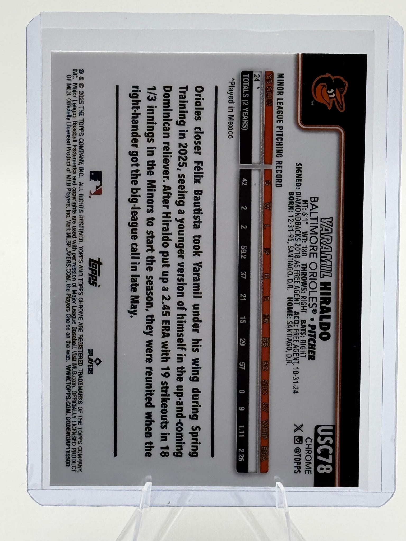2025 Topps Chrome Update Yaramil Hiraldo #USC78 ToppsFractors Orioles Rookie NM