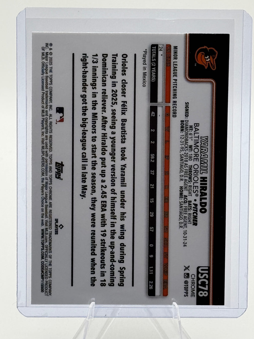 2025 Topps Chrome Update Yaramil Hiraldo #USC78 ToppsFractors Orioles Rookie NM