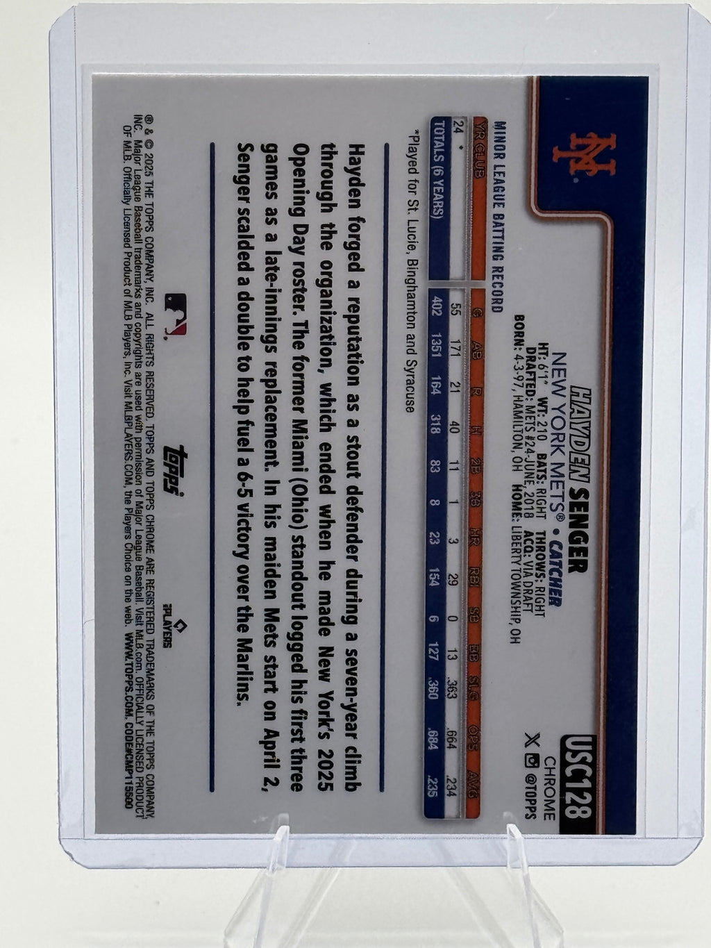 2025 Topps Chrome Update Hayden Senger #USC128 Refractors Mets Rookie Near Mint