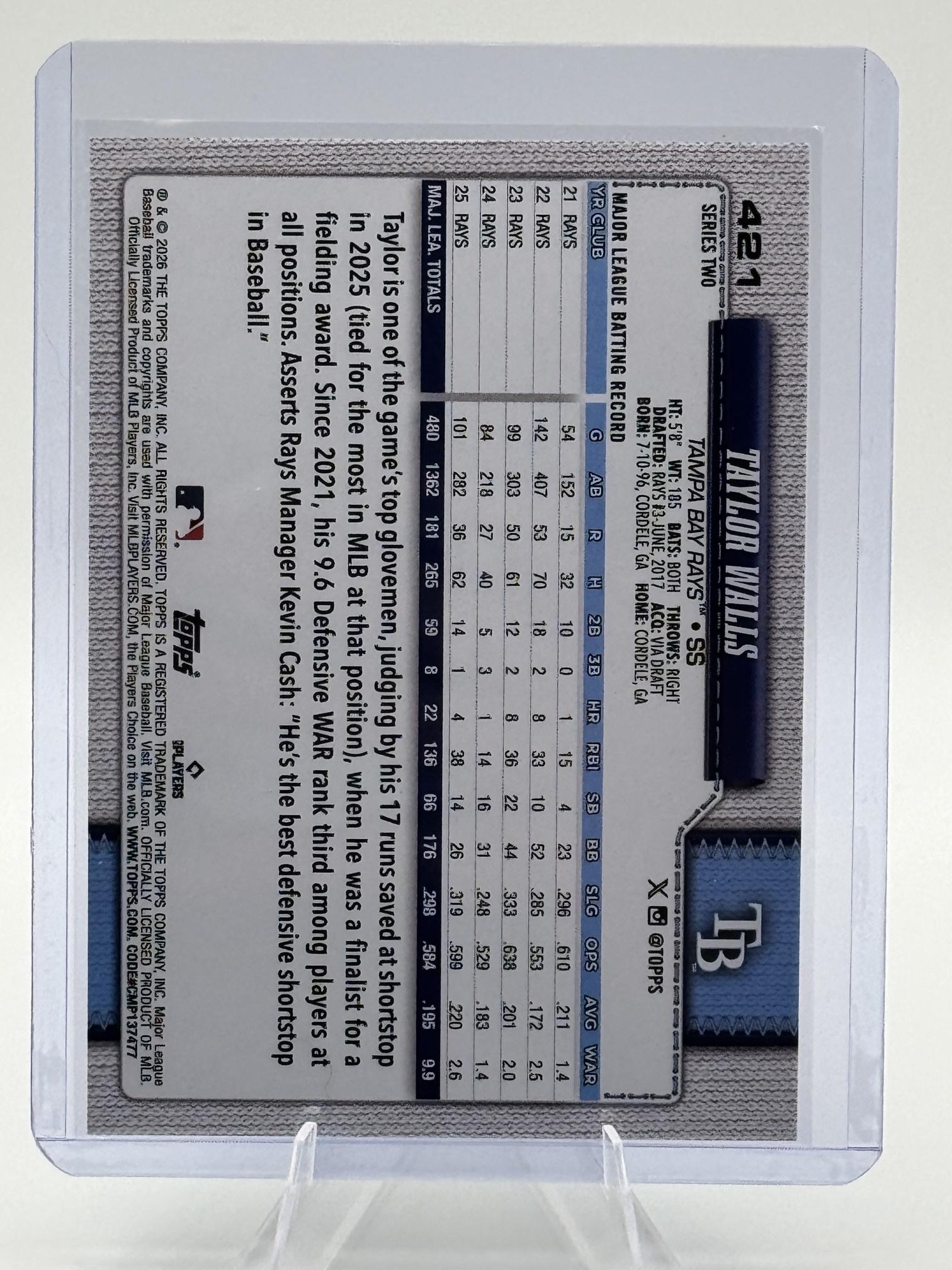 2026 Topps Taylor Walls #421 Silver Crackle Foil Rays Near Mint