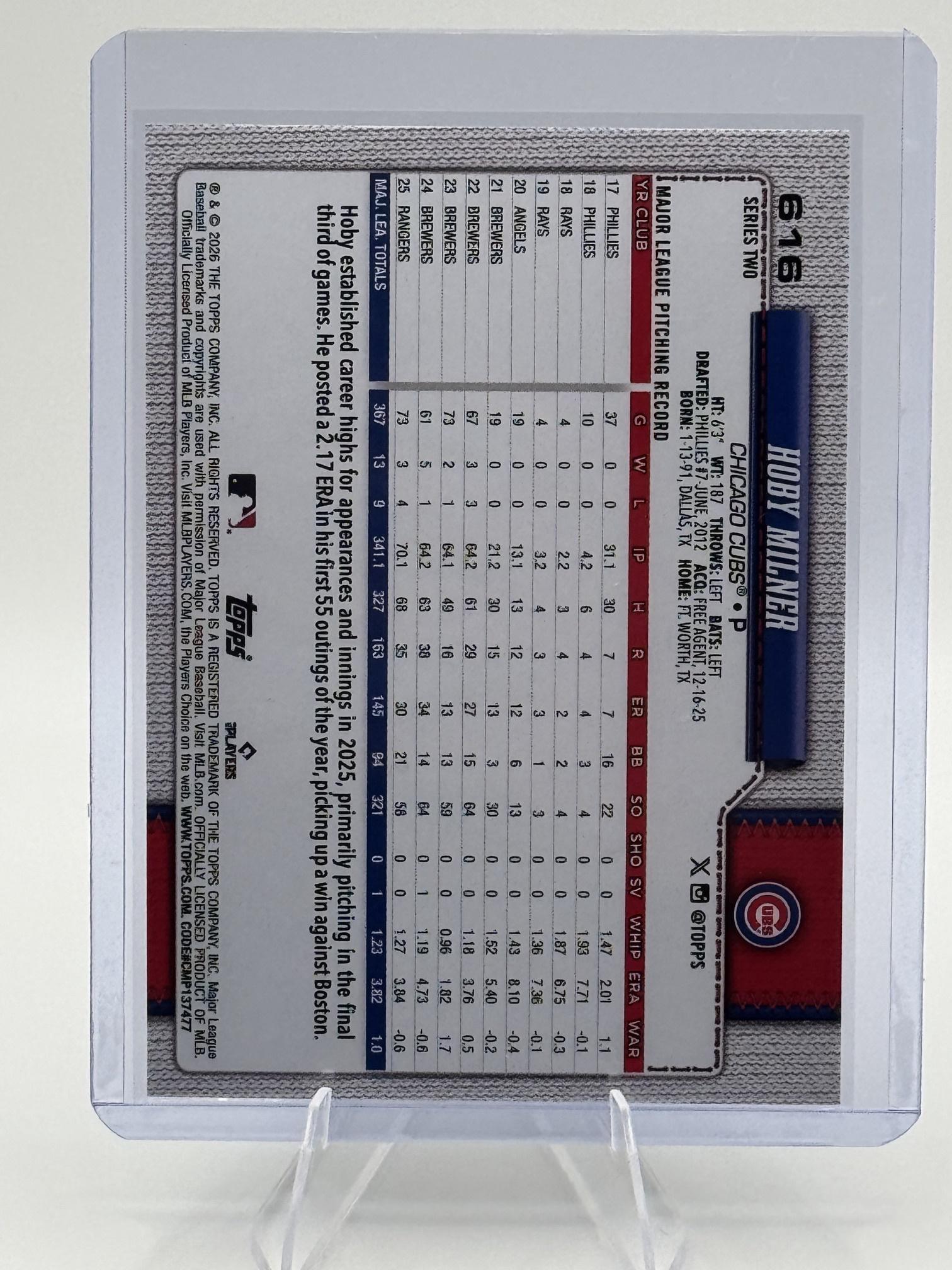 2026 Topps Hoby Milner #616 Sandglitter Chicago Cubs Near Mint or Better