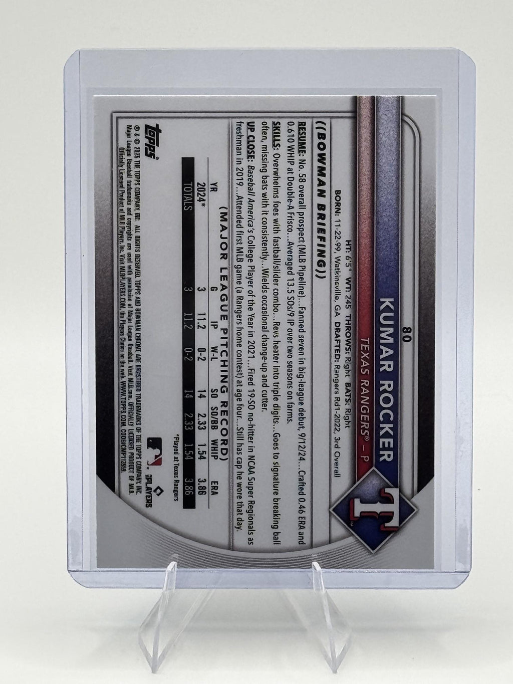 2025 Bowman Kumar Rocker #80 Bowman Chrome Red Rookie Rangers Rookie NM
