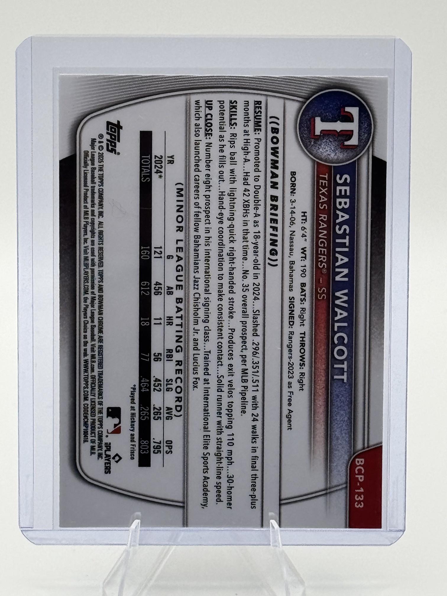 2025 Bowman Sebastian Walcott #BCP-133 Chrome Prospects Rangers Near Mint