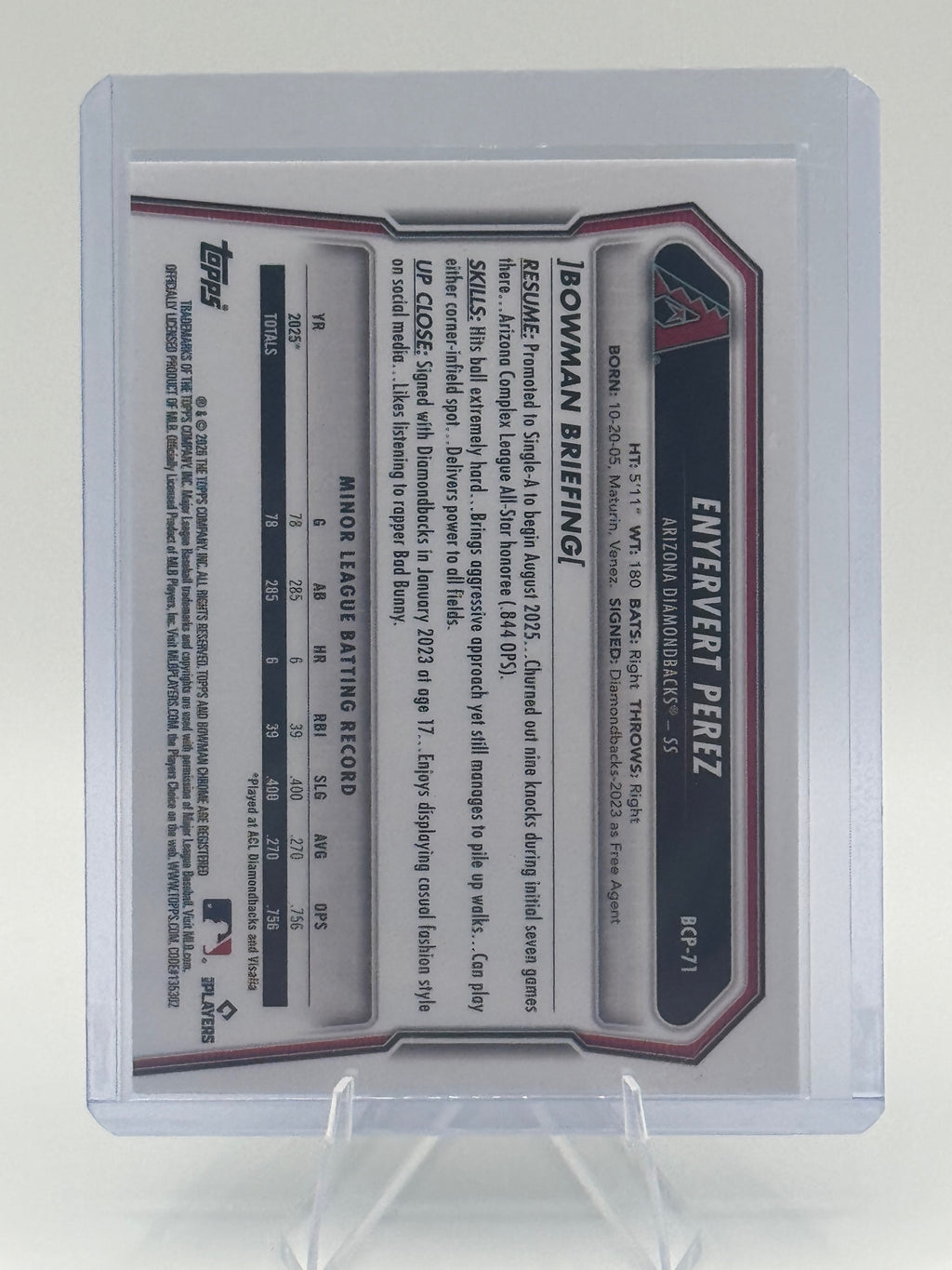 2026 Bowman Enyervert Perez #BCP-71 Chrome Prospects Diamondbacks Near Mint