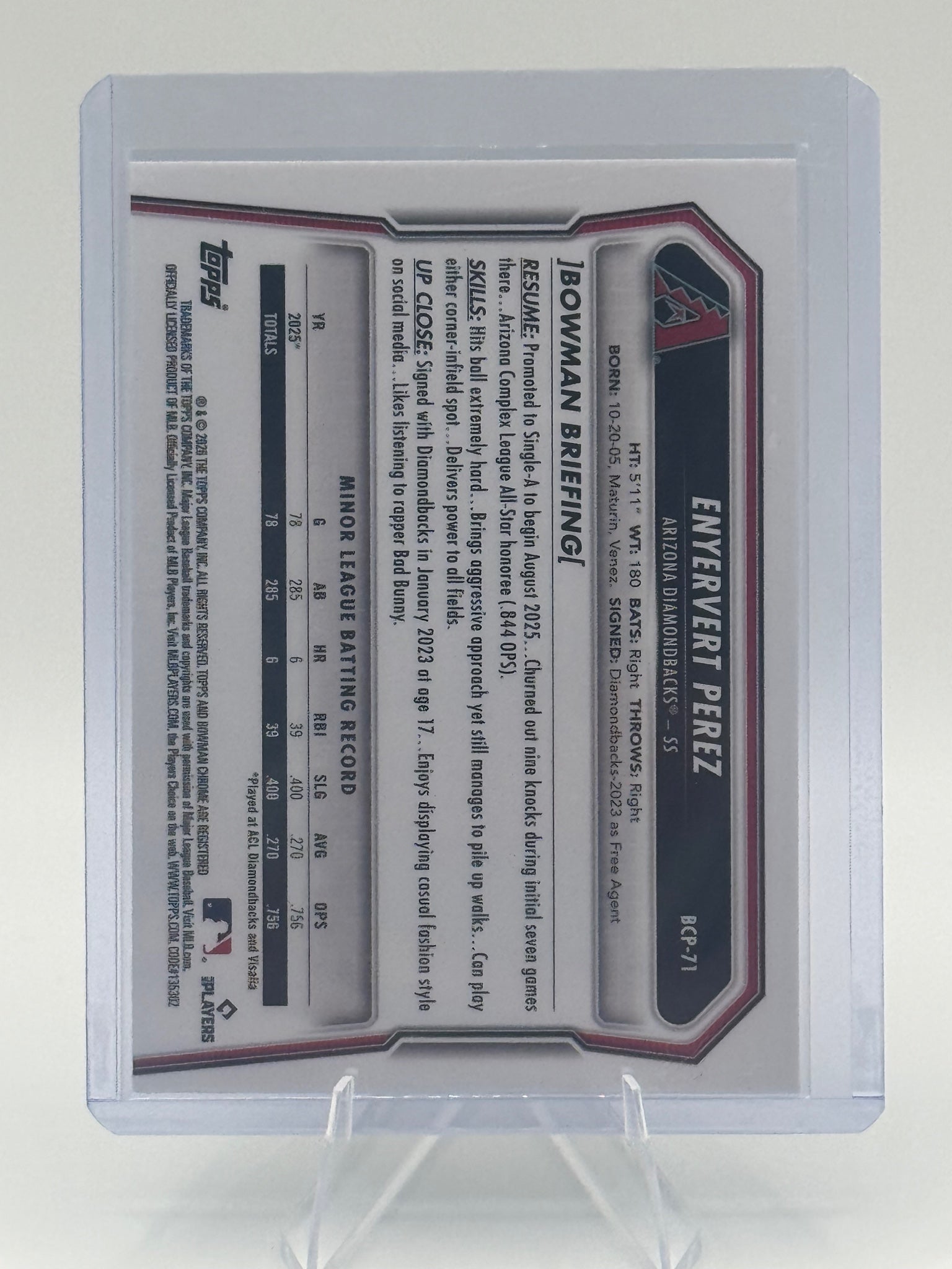 2026 Bowman Enyervert Perez #BCP-71 Chrome Prospects Diamondbacks Near Mint