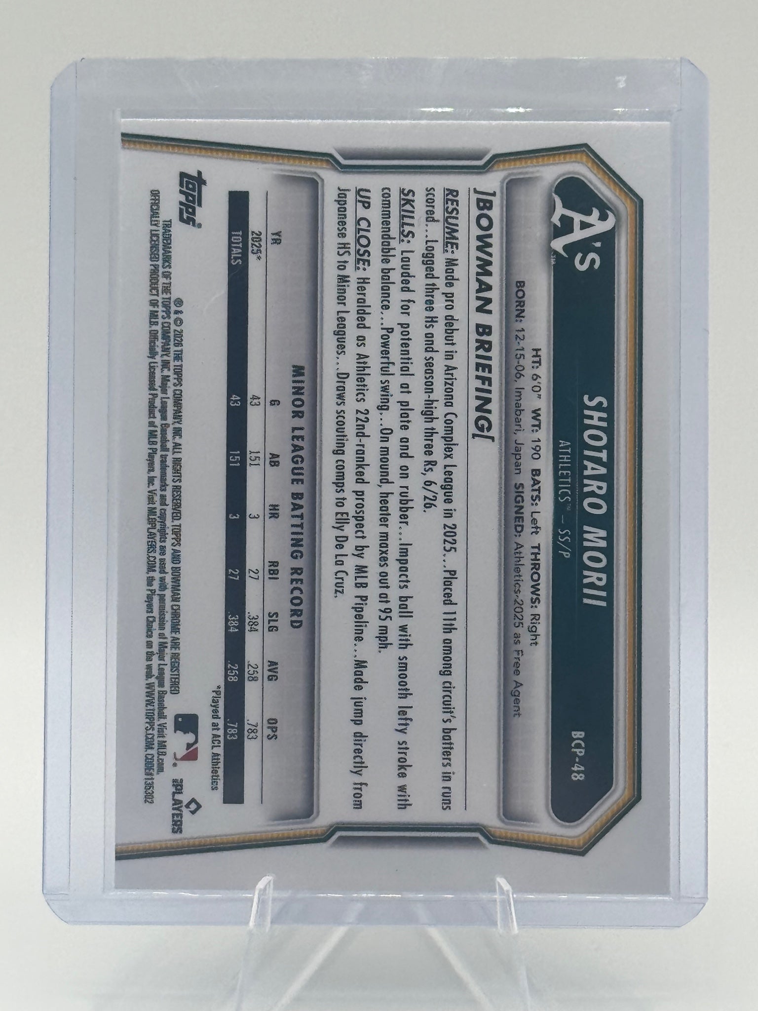 2026 Bowman Shotaro Morii #BCP-48 Chrome Prospects Athletics Near Mint or Better