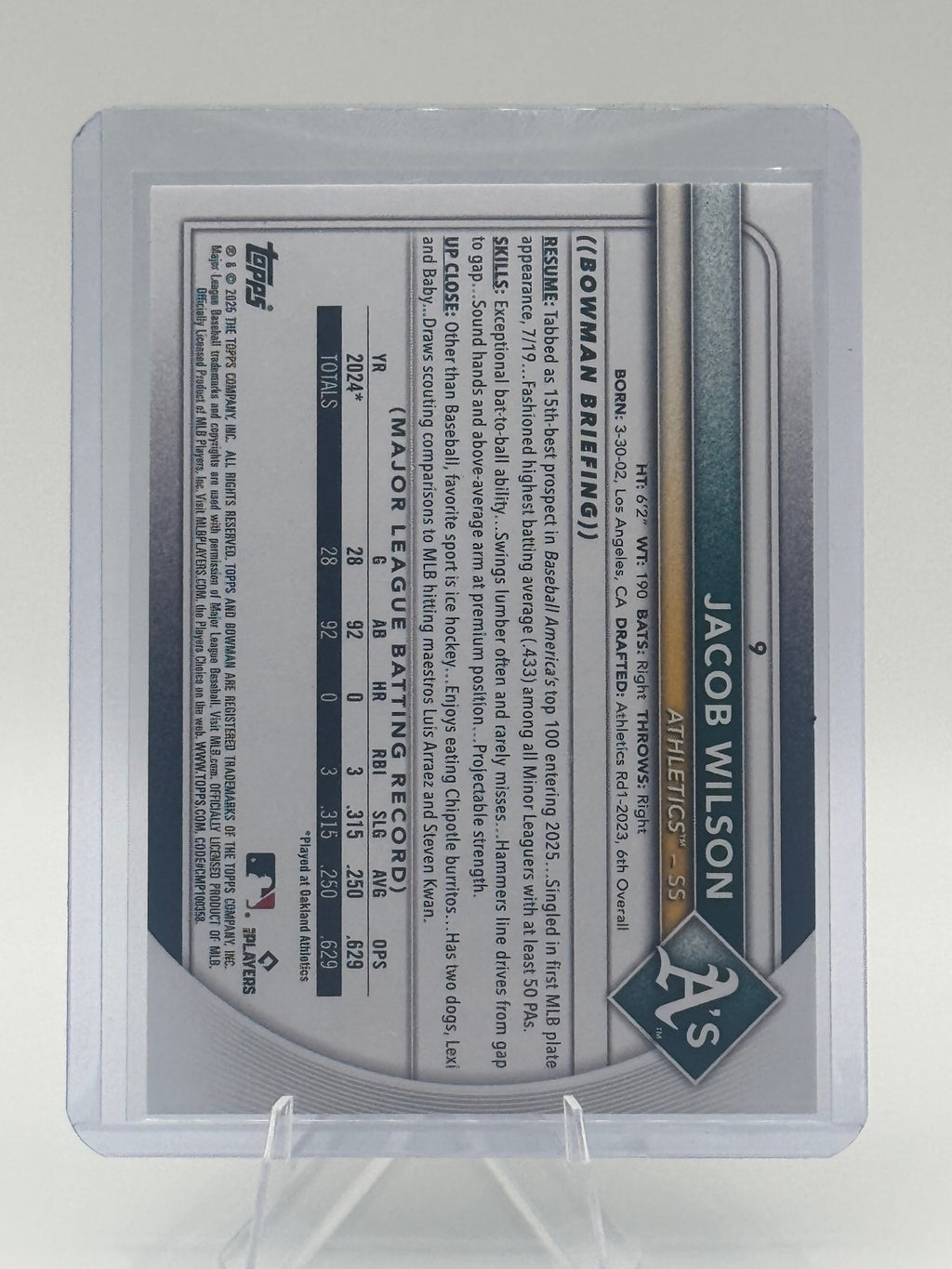 2025 Bowman Jacob Wilson #9 Athletics Near Mint or Better