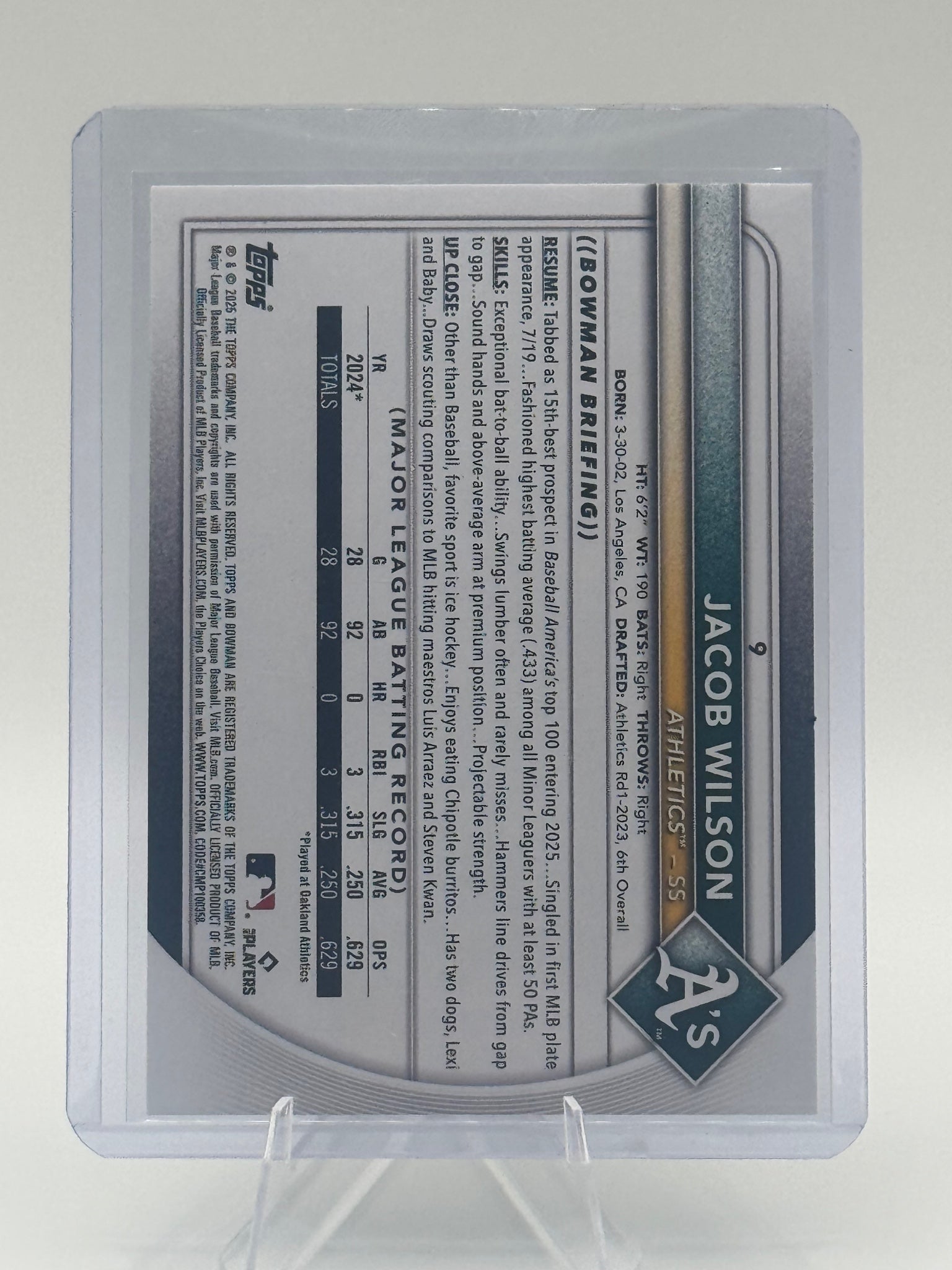 2025 Bowman Jacob Wilson #9 Athletics Near Mint or Better