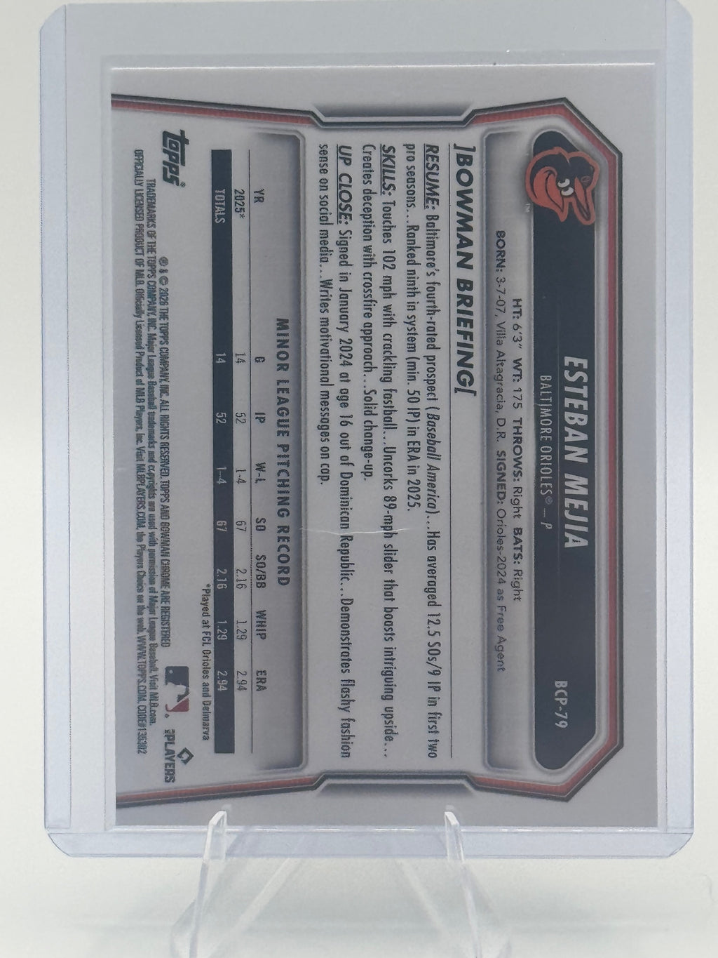 2026 Bowman Esteban Mejia #BCP-79 Chrome Prospects Baltimore Orioles Near Mint